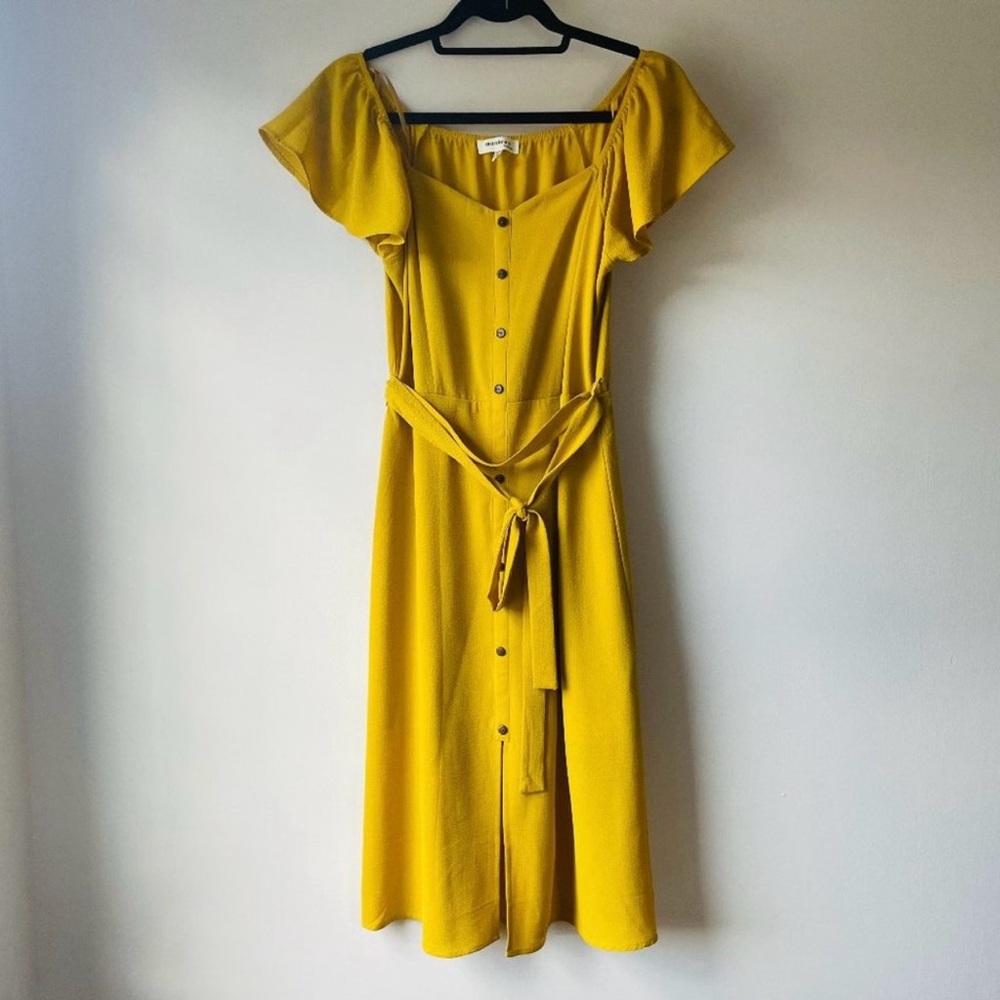 Monteau Mustard button down midi dress | Size XS